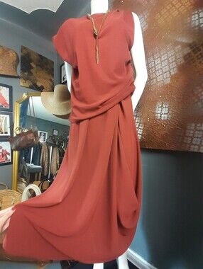 Zara Nwt Sleeveless Russet Red Draped Combination Maxi Dress